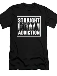 Straight Outta Addiction Graphic T-Shirt - Bold Statement Tee for Concerts, Festivals & Everyday Streetwear - Soft Breathable Cotton Crewneck Shirt - Unisex Regular Fit Black/White Addiction Awareness Apparel - Machine Washable Casual Top, Festival Clothi