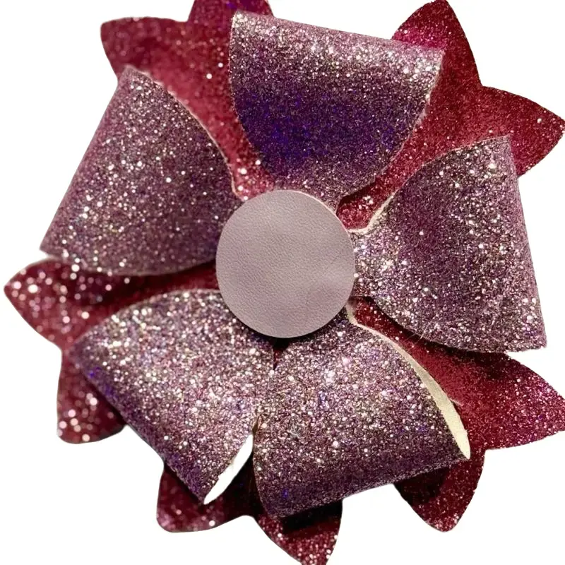 Ruby Bowtique Pink Glitter Flower Hair Bow with Sparkling Layers and Center Circle for Stylish Hair Accessories