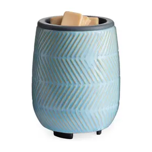 Candle Warmers Etc. Wax Melt Fragrance Warmer for Scented Wax Melts, Cubes, Tarts with Silicone Dish Top|Blue Herringbone Ceramic
