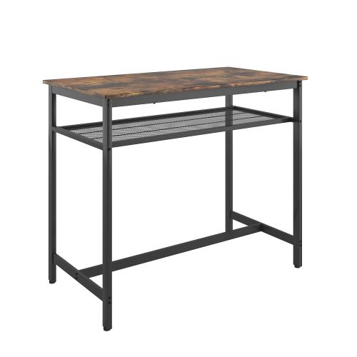 5 Pieces Dining Table Set for 4, Rectangle Pub Bistro Table with Storage Shelves, 4 Stools with Backrest, Counter Height Dining Table Set for Kitchen Breakfast Nook Restaurant (Brown)