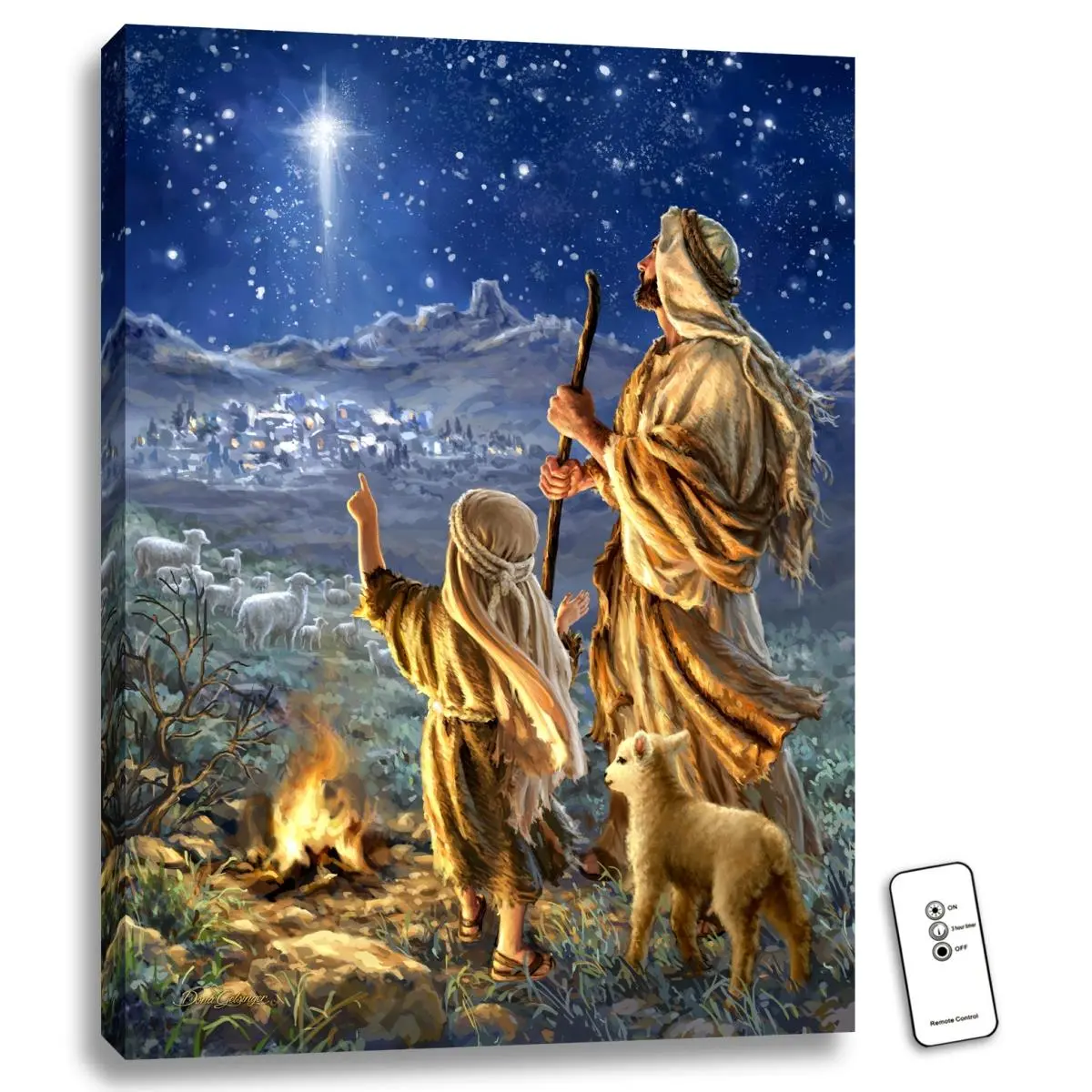 212 MAIN LED-Illuminated Christmas Shepherd Motif Print Wall Decoration - 18x24 Unframed Luminous Artwork, Remote-Mount Creative Wall Art, LED Light Accessory for Living Room