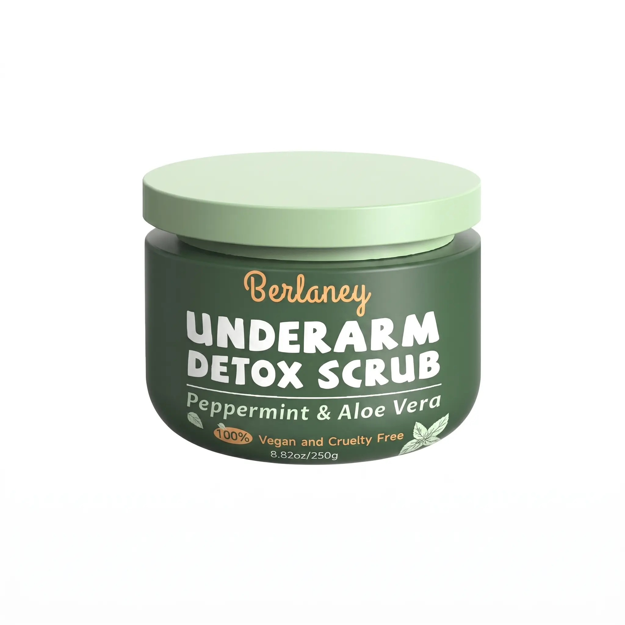 Berlaney Body Scrub and Armpit Detox Scrub 8.8 oz with Peppermint, Aloe Vera and Walnut Shell Powder, Underarm Scrub Helps on Removing Odor, Deep Cleanse, for Legs, Knee, Feet, Hands, Whole Body, Native Deodorant #Summervibes