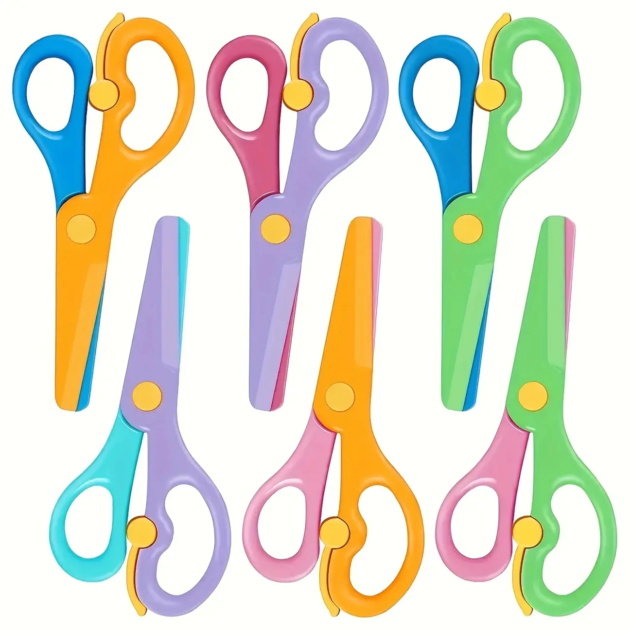 6 Pack Kids Safety Scissors Set, Anti-Cut Design, Hand Protection, Straight Edge, Non-Sharp Blades, Dull Blades, DIY Craft Paper Cutting Tools, Random Colors, Classroom Supplies, Paper Cutters