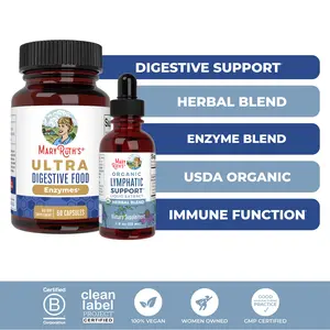MaryRuth's Lymphatic Support + Ultra Digestive Enzymes Bundle - Organic Lymphatic Support Herbal Blend 1 oz - Ultra Digestive Food Enzymes 60 ct