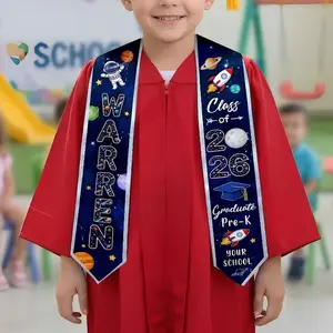 Personalized Kid Graduation Stole - Space Theme Custom Name Grad Sash Class of 2026 - Preschool Kindergarten Graduation Gift for Boy Girl