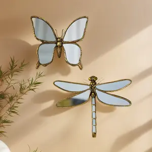 Elegant Vintage Butterfly Dragonfly Embossed Mirror Frame Wall Art for Home Decor Wall Mounted Mirror