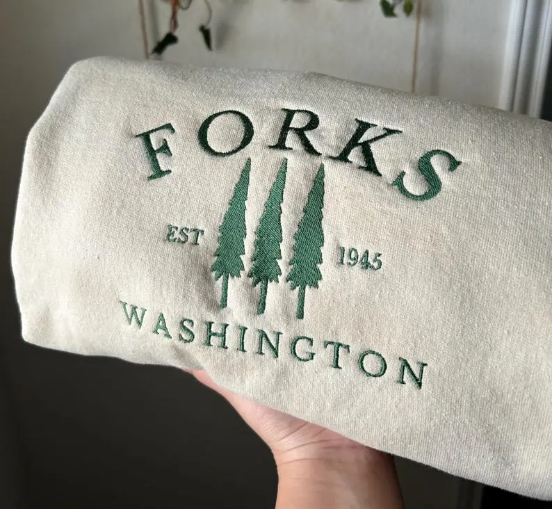 Forks Washington Embroidered Unisex Crewneck | Twilight Inspired | Pacific Northwest Apparel PNW Souvenir Sweater