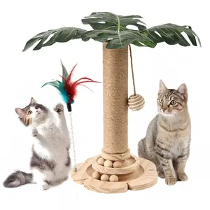 Solid Wood Cat Scratching Post: Sisal Rope, 2 - Level Interactive Track & Hanging Toys Set