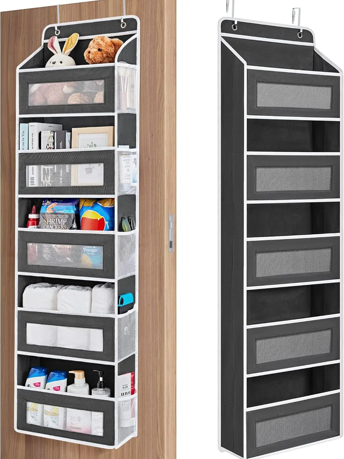 Black Hangable Over-the-Door Storage Organizer - 5 Hanging Shelves, 5 Large-Capacity Pockets, Tilt-Proof, 44 lbs Max Load - Ideal for Bedrooms, Bathrooms, Pantries