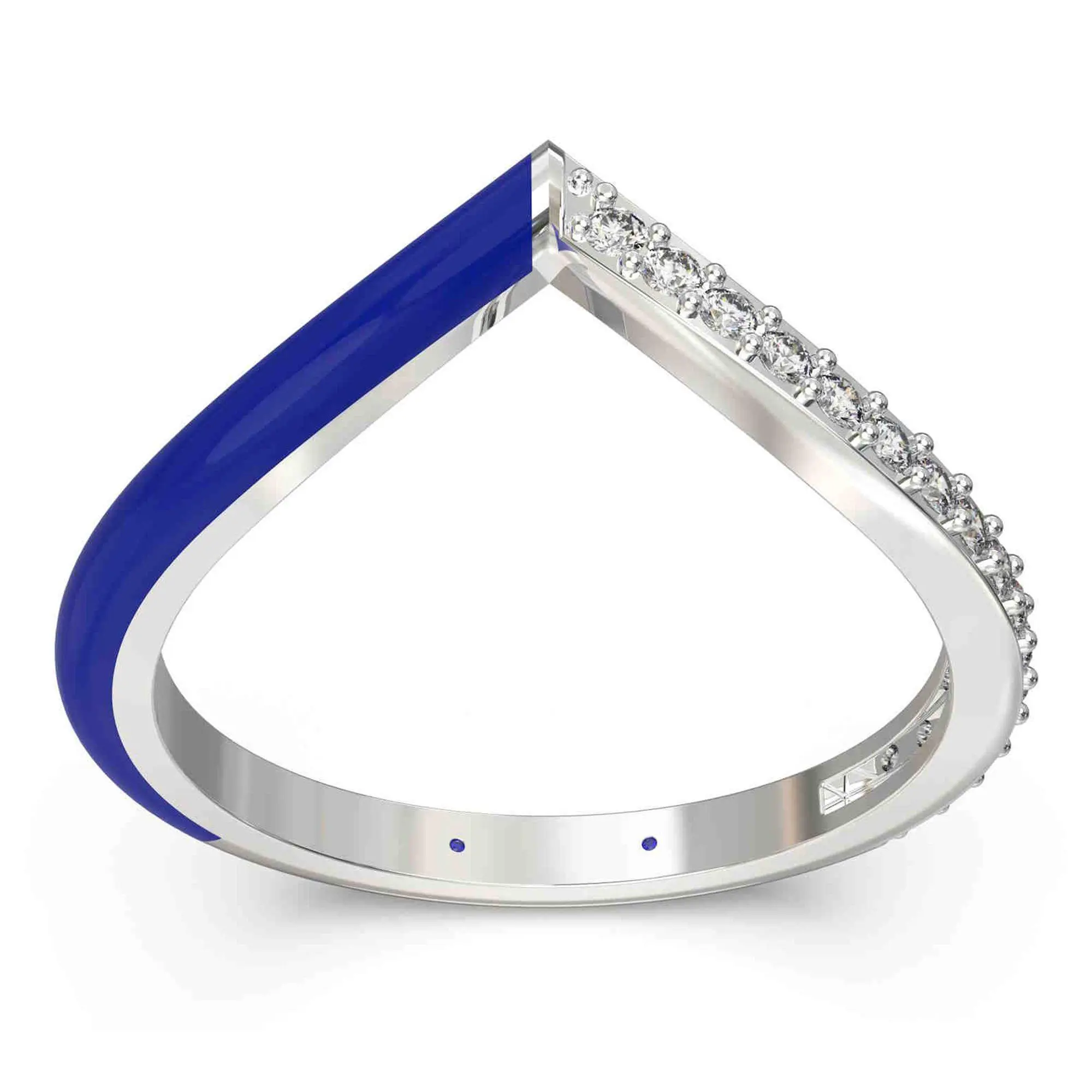 Vida Lab Diamonds Ceramic Chic Royal Blue "V" Ring, Sterling