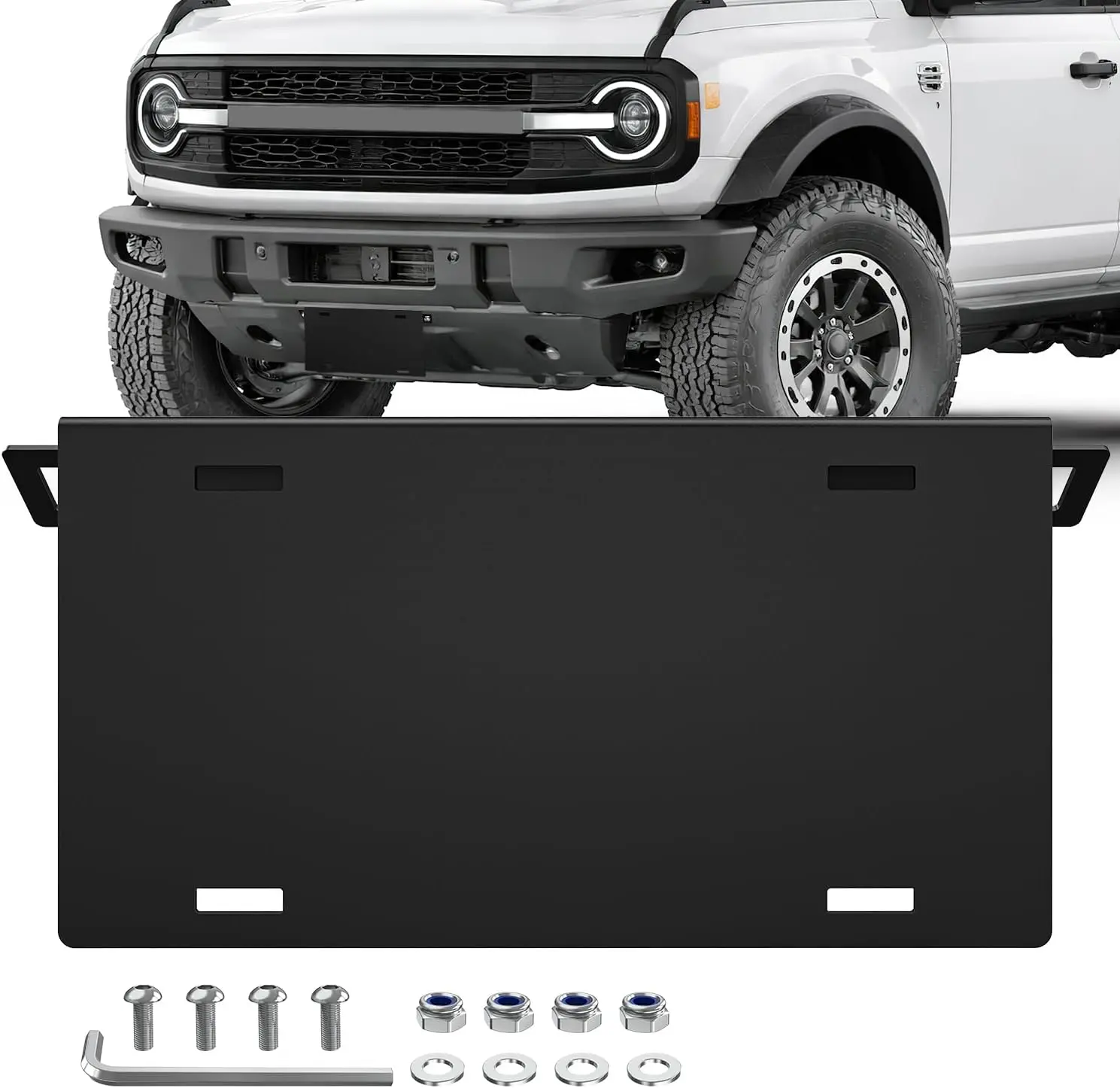 Nilight Front License Plate Bracket for 2/4-Door Ford Bronco 2021-2026, Heavy-Duty Steel Mounting Holder, No-Drilling Easy to Install, Rattle-Free Black, Modular Bumper Fit with Predrilled Screw Hole & Included Accessories, Sturdy Construction, 1 Pack Of,