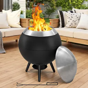 20/26 inch Smokeless Firepit, Stainless Steel Outdoor Fire Pit with Waterproof Lid, Removable Ash Pan, Handbag, 2 in 1 Potable Fire Pits for Outside Wood Burning, Bonfire, Camping, Picnic, Black