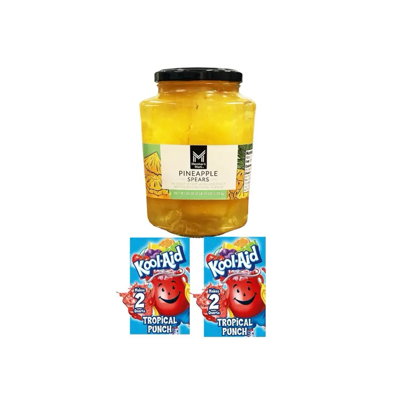 Viral Pineapple Spears With Tropical Punch Koolaid Drink Mix- 1 Jar of Pineapple Spears and 2 Koolaid Packs