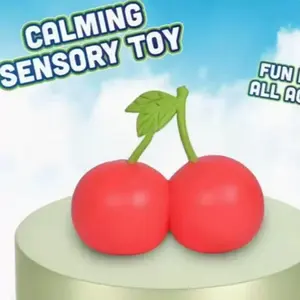 Double-Sided Cherry Squishy Toy, Soft TPR Stress Relief Fidget Toy with Stretchable Slow Rebound, Ideal for Kids & Teens, Perfect Gift for Children's Day, Birthday