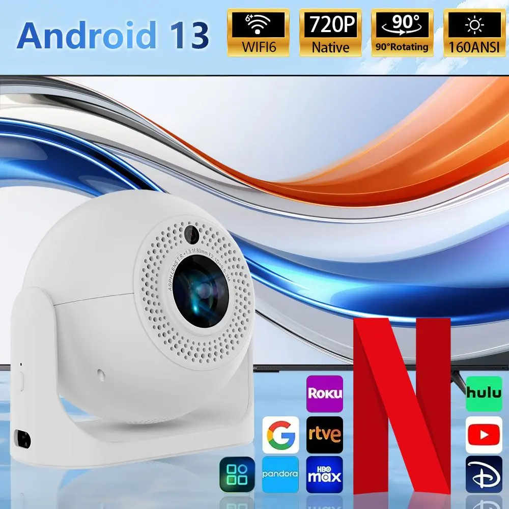 DEYSINN Smart Mini Projector JY-360 - Amlogic T950S, 720P HD LED Display, 160 ANSI Lumens, Android 13, Dual-Band 2.4G/5G WiFi, Bluetooth 5.2, Auto Keystone, 200" Screen, Portable Tabletop Wireless Audio Device for Movies, Gaming, Wifi&Bt