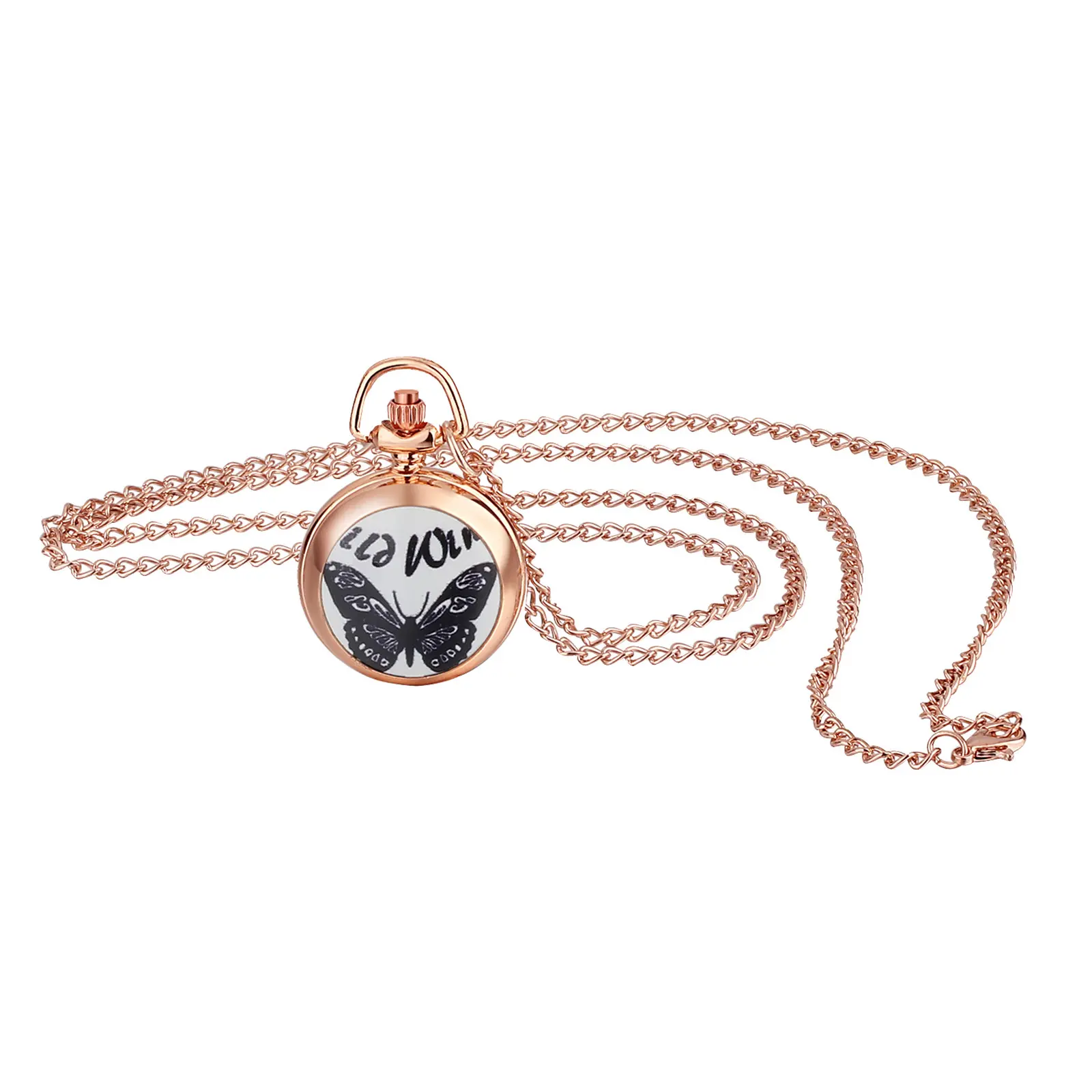 OIDEA Women's Butterfly Motif Necklace Watch - Rose Gold Alloy Pocket Watch with Quartz Movement, 1.04 oz Lightweight Splash-Proof Gift for Her for Birthdays, Mother's Day, Romantic Gift, Rose Gold Finish, Rose Gold Square Pocket & Fob Watches