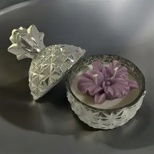Pineapple Candle Jar with Floral Wax Center – Elegant Decorative Candle Gift