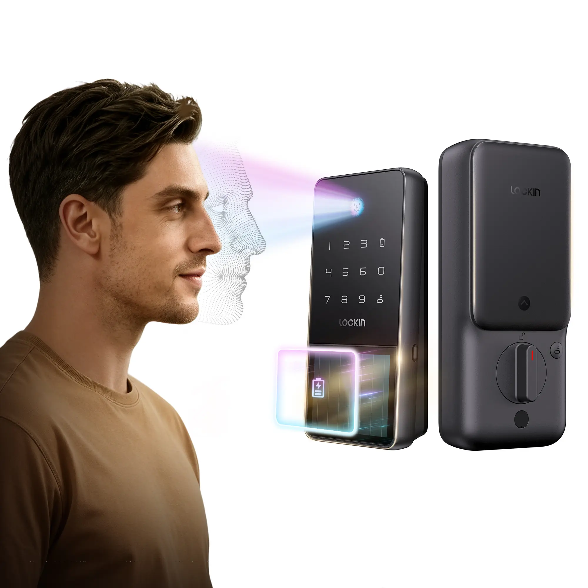 Veno Solar Face Smart Lock - Facial Recognition Keyless Entry Deadbolt - Solar Powered for Perpetual Battery Life - Built-in WiFi - Works with Apple Home, Alexa & Google Home - No Subscription