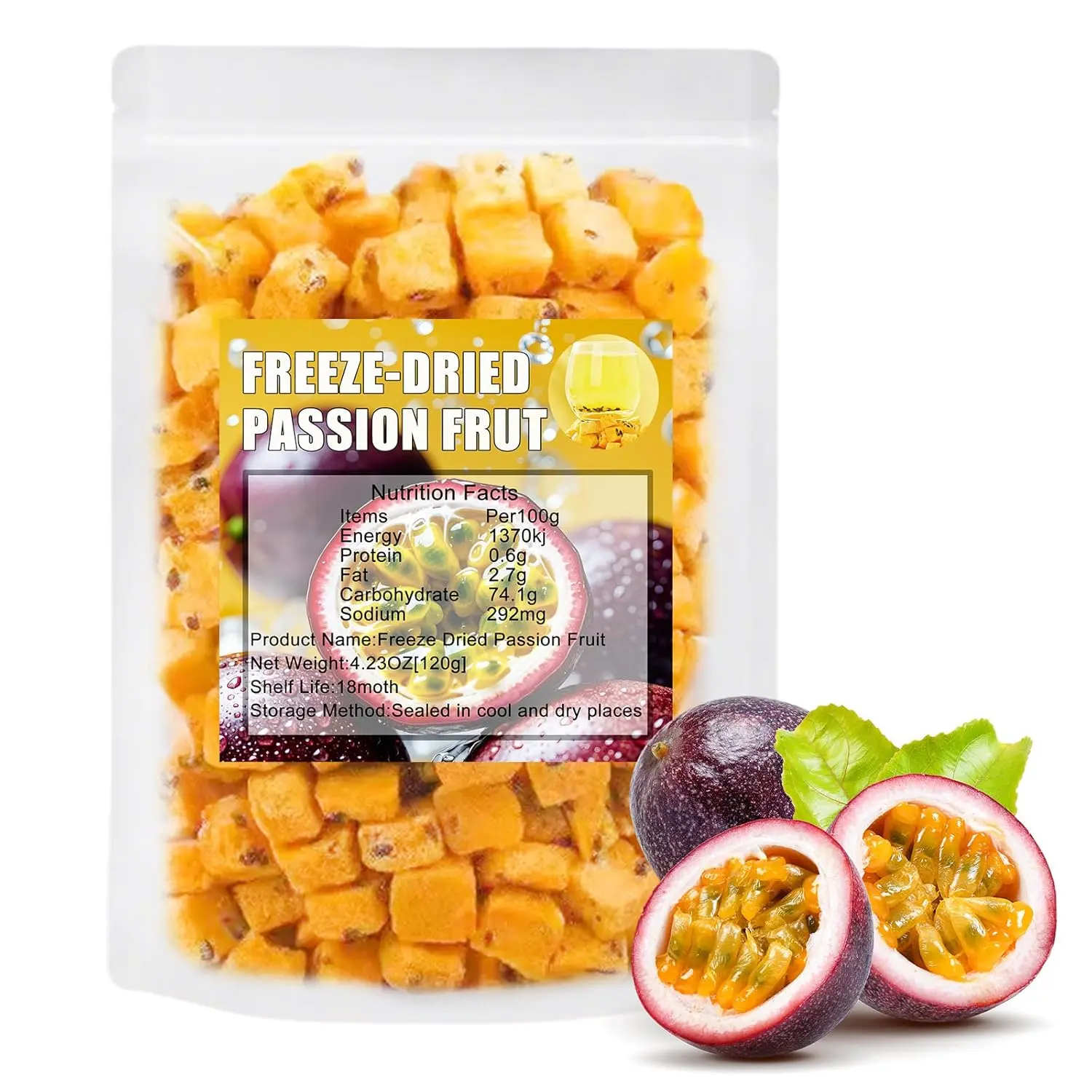 Freeze Dried Passion Fruit Cubes Crispy Crunchy No Sugar Snacks Dried Passionfruit Garnish For Cocktails Passion Fruit Frozen for Smoothies/Tea/Drink/Baking/Yoghurts,4 OZ /120G