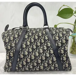 Pre-owned Christian Dior Trotter Boston Bag 30 Navy Monogram Canvas x319