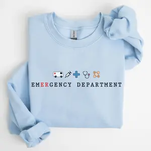 Emergency Department Short Sleeved T-SHIRT / Sweatshirt , ER Nurse Sweatshirt Or TShirt , Emergency Room Tech hoodie, Emergency Nurse T-Shirt, Emergency Medicine shirt Cotton Crewneck Drawstring Grey