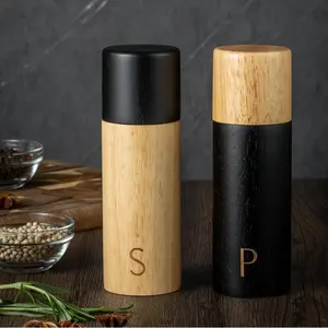 Wooden Manual Salt & Pepper Mill Set, 2 Counts/set Modern Simple Seasoning Utensils, Seasoning Container for Home Kitchen Restaurant Salt Pepper Shakers, Kitchenware