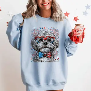 Maltese Patriotic Dog, USA, America, Pet Lover, 4th of July Sweatshirt, Crew Neck, Women's, Crewneck