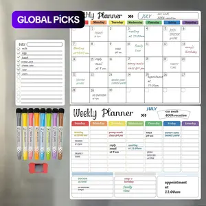 Magnetic Dry Erase Calendar Whiteboard, 1 Set Including Monthly, Weekly, and Daily Planning Calendar & 8 Markers & Eraser, Magnetic Erasable Chalkboard Set for Home Office #GLOBAL PICKS