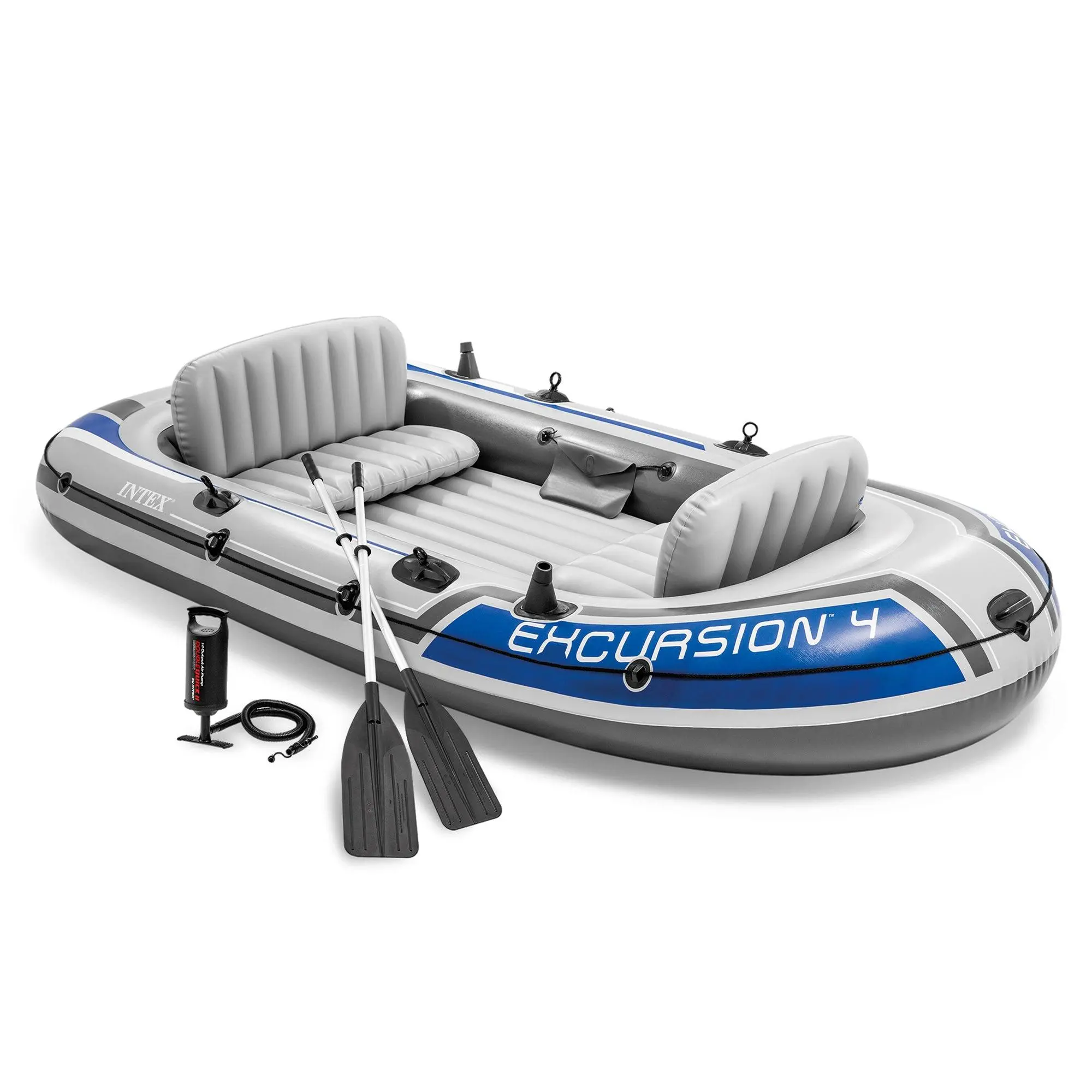 Intex Excursion 4 Person Inflatable Rafting and Fishing Boat Set with 2 Oars Intex Excursion 4 Person Inflatable Rafting and Fishing Boat Set with 2 Oars
