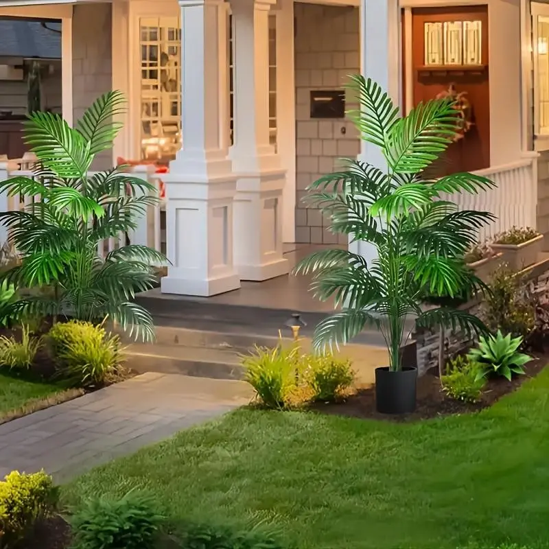 Two UV-Resistant Artificial Coconut Trees, 48 Large Leaves, 120cm Tall, Realistic Decorative Tropical Plants, Artificial Palm Trees, Decorative Fake Plants, Low Maintenance, No Pot Included