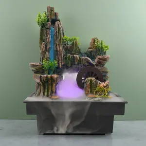 CNCEST Indoor Mini Waterfall Desktop Fountain with LED Lights, Automatic Pump & Mist Fogger for Home Office Desk Decor, Relaxation, Humidifying and Fish Tank Fun