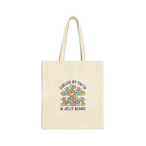 Fueled by Faith & Jelly Beans Tote, Easter Christian | Pastel Retro Church Humor