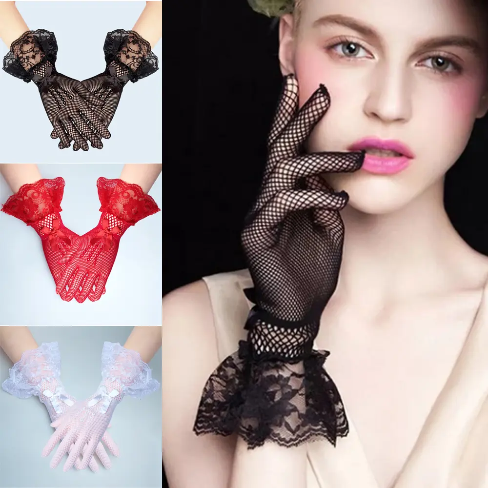 Women's Fingerless Lace Gloves, Elegant Short Elastic Bridal Accessory for Weddings, Proms, and Tea Parties, Lace Fabric, Elegant For Weddings And Proms, Female Wear, One Size Fit