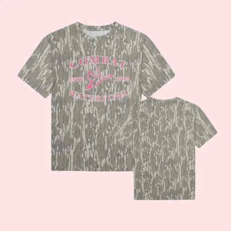 Mossy Oak Camo Pink Combat Logo SS 3D Shirt - Bottomland Camo Unisex Outdoor Tee, Ultra Soft Breathable Cotton, Hunting Camping Shirt, Vintage Outdoor Streetwear, Gift For Him Her