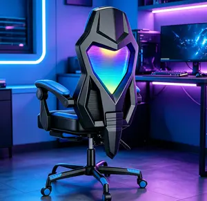 【Mecha Glow Chair】Mr IRONSTONE Gaming Chair, Mecha Style Breathable Mesh Back Esports Chair with LED Lights & Footrest, Ergonomic High-Back Computer Desk Chair for Summer Cooling, Gamer Gift NEW ARRIVAL!!!Level Up Your Setup for Summer!