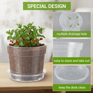 Garvee Thickened Clear Plastic Nursery Pots Set – Planters with Saucers, Multiple Drainage Holes, Transparent Design for Indoor Outdoor Seedlings, Ideal for Root Observation and Garden Planting – 6/8/10 Inch Sizes