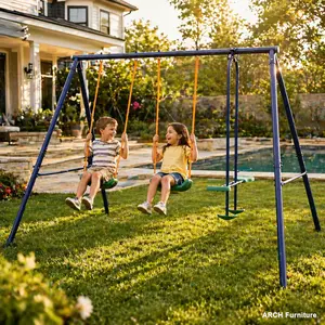 2-in-1 ARCH Outdoor Swing Set - Durable Steel Frame, Belt Swing, Glider, Weatherproof Pre-Drilled Parts, Kids Outdoor Play Backyard Playground Equipment