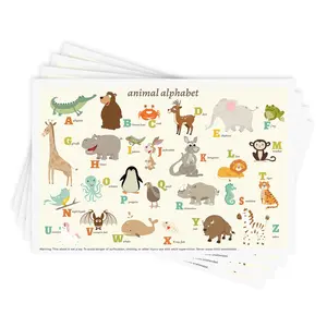 Disposable Stick-on Placemats 40 Pack  Baby & Kids & Toddler, Sticky Placemats Restaurant Table Mats 12" x 18" (Animal Alphabet)