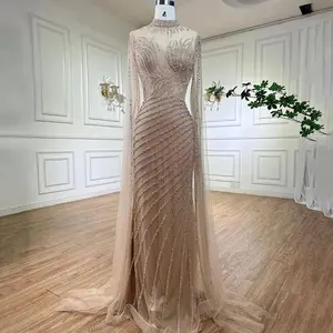 "Saudi Arabian Luxury: Caramel Mermaid Evening Dress with Cape Sleeves - Perfect for Dubai Women Attending Wedding Guest Parties" Comfort Fit