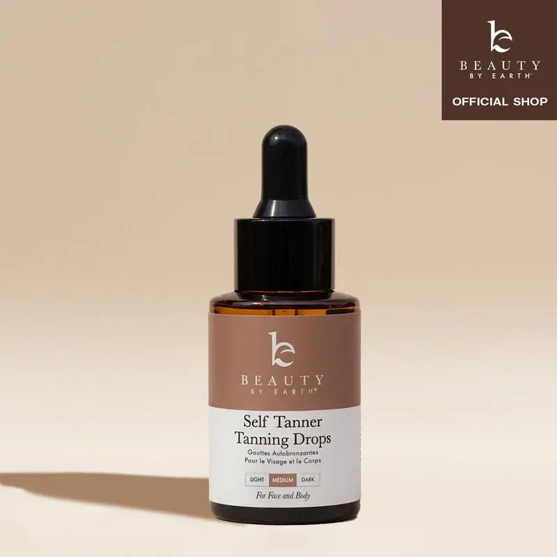 Beauty by Earth Customizable Self Tanner Drops – Natural Golden Bronze, Face & Body, Cruelty-Free, USA Made