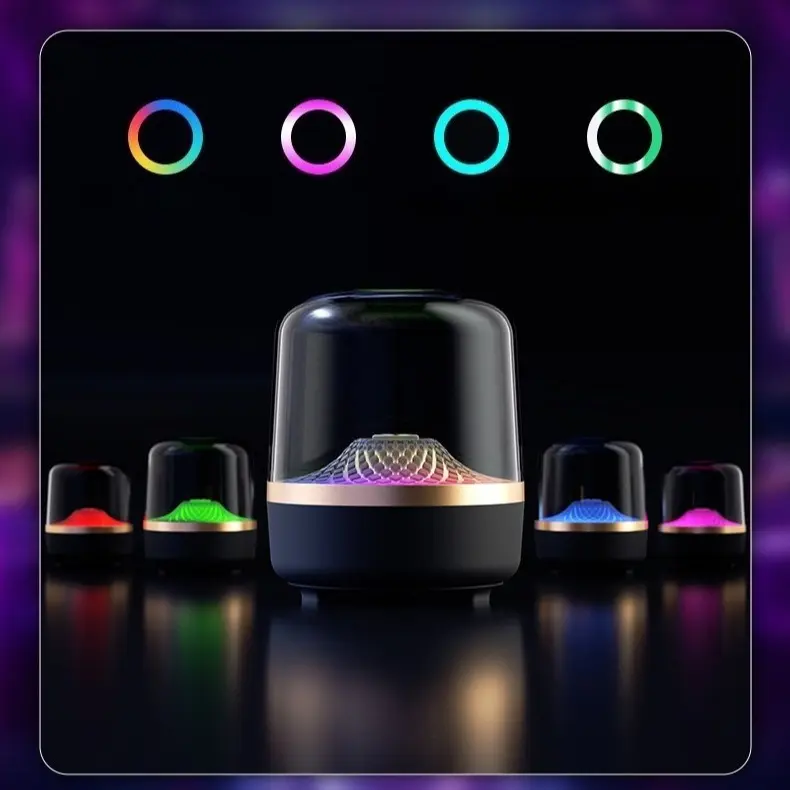 Wireless Crystal Portable Bluetooth Speaker - Stable BT Connection, 360° Surround Sound, RGB LED Light, Karaoke Party Speaker, Bass Boost, Crystal-Clear Highs, Any Room Home/Office Use with Stand, Black Gold（A Free Stand Is Included）, For Smartphones Or T