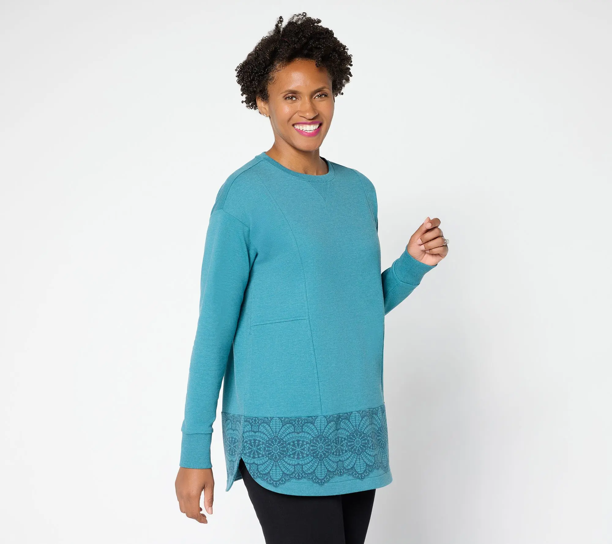 LOGO by Lori Goldstein Petite French Terry Border Print Tunic
