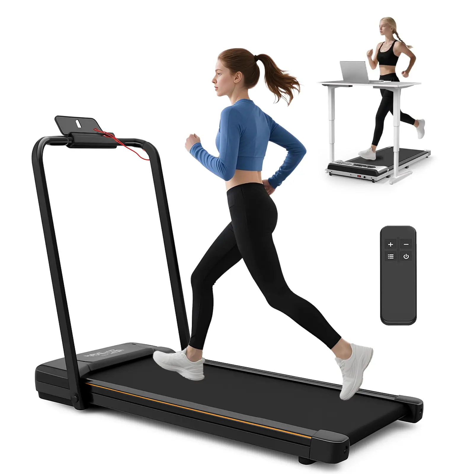 3-in-1 Walking Pad Treadmill for Home Under Desk, Portable Quiet Foldable Home Fitness Equipment with Remote Control, LED Display, Shock Absorption Function