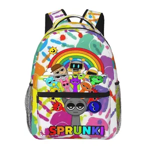 Sprunki all-over print large-capacity laptop backpack for daily commute, business, hiking, cartoon casual merch, travel daypack, school bag—gift for kids, women, and men