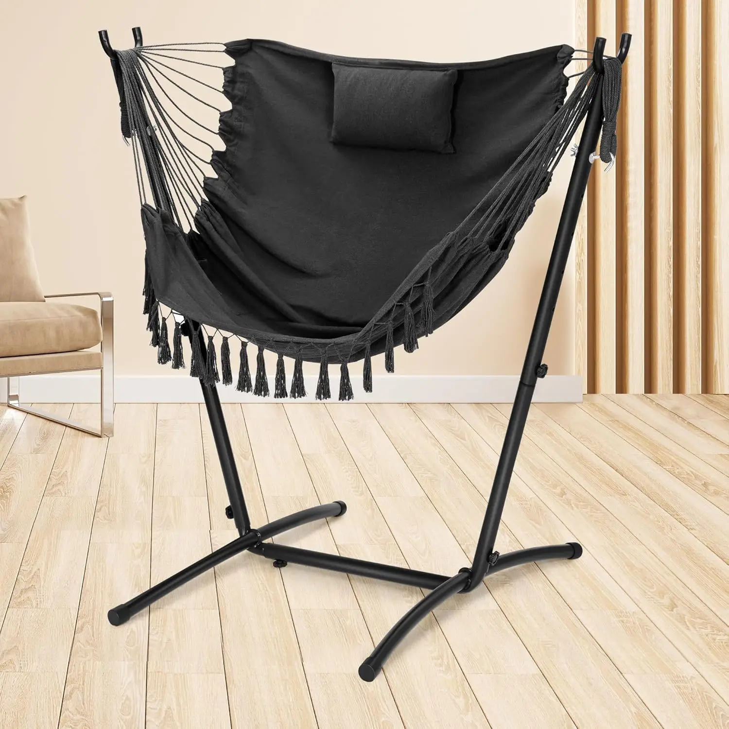 Rengue Hammock Chair with Stand, Heavy-Duty Swing Chair for Indoor & Outdoor Use, Height Adjustable Hanging Chair, Weather-Resistant Powder Coated Ste