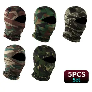 5PCS Camouflage Tactical Balaclava Face Masks for Motorcycle Fishing Hiking Cycling UV Protection Durable Washable Outdoor Gear Set