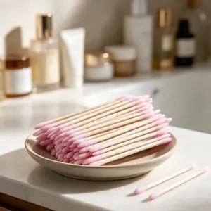 200-Piece Pack of Pointed Cotton Swabs — Pink, Double-Ended Precision Micro-Sculpting Swabs; Doubles as a Nail Polish Remover Pen, Makeup Touch-Up Tool, and Disposable Beauty Applicator.