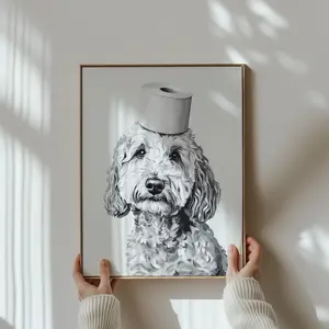 Goldendoodle, Goldendoodle Print, Animal Bathroom Wall Art, Dog Wall Decor, Bathroom Print, Goldendoodle Gift, Dog Bathroom black and white - No Frame
