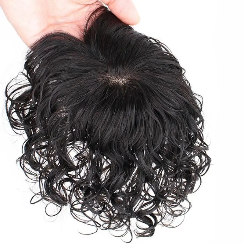 3 Clips Human Hair Natural Color/Dark Brown Women Toppers Curly Style Topper Hairpieces For Hair Loss Volume Cover Grey Hair