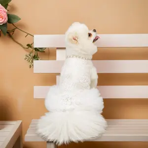 1pcs Dog Dress - Small Dog Poodle Wedding Attire, White Lace Tutu Skirt, Sweet Flower Girl Dress, Puppy Bride Costume Summer Apparel Formal Clothes for Wedding Party Holiday